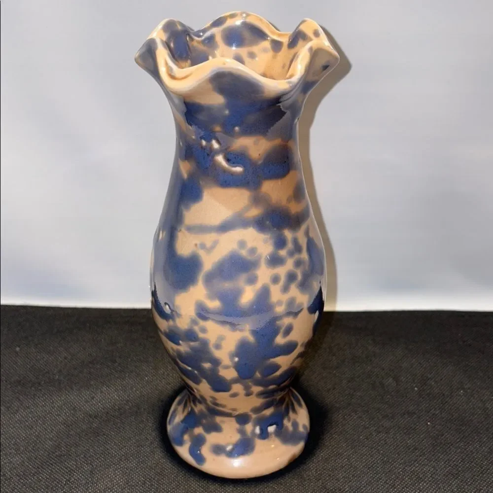Elegant Blue and Tan Ceramic Vase